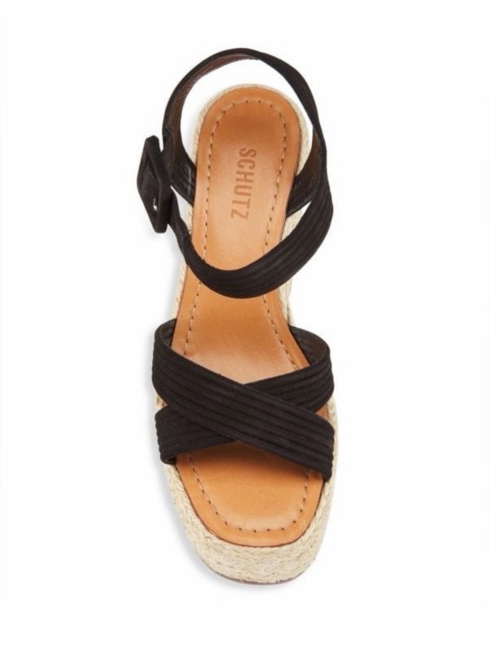 SCHUTZ Black Espadrille Platform Wedge Sandals Ankle Strap Resort Wear NWOB